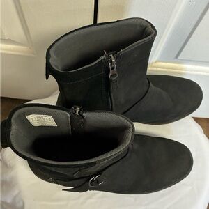 Eddie Bauer Black Lace-Up Ankle Boots with Side Zippers